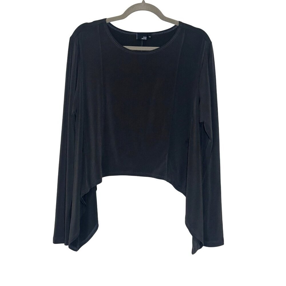 Lisa Bayne Handkerchief Hem Boxy Top Womens Size M Lagenlook Pullover Shirt Gray